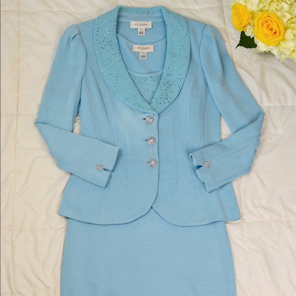 St. John Evening Baby Blue Dress and Jacket